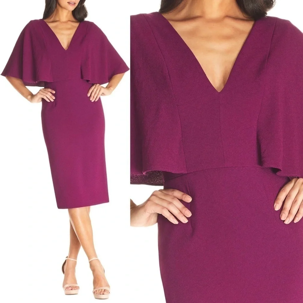NWT Dress The Population Louisa Butterfly Sleeve Cocktail Dress in‎ Dark Magenta